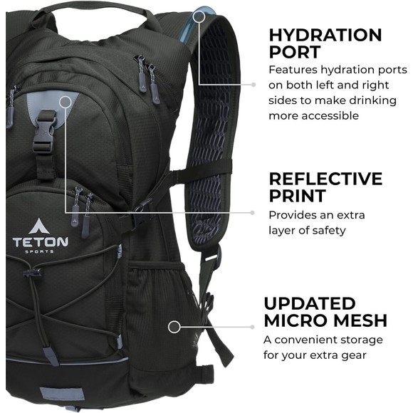 TETON Sports Oasis 18 Hydration Backpack Black Hiking Running Travel - Picture 2 of 5